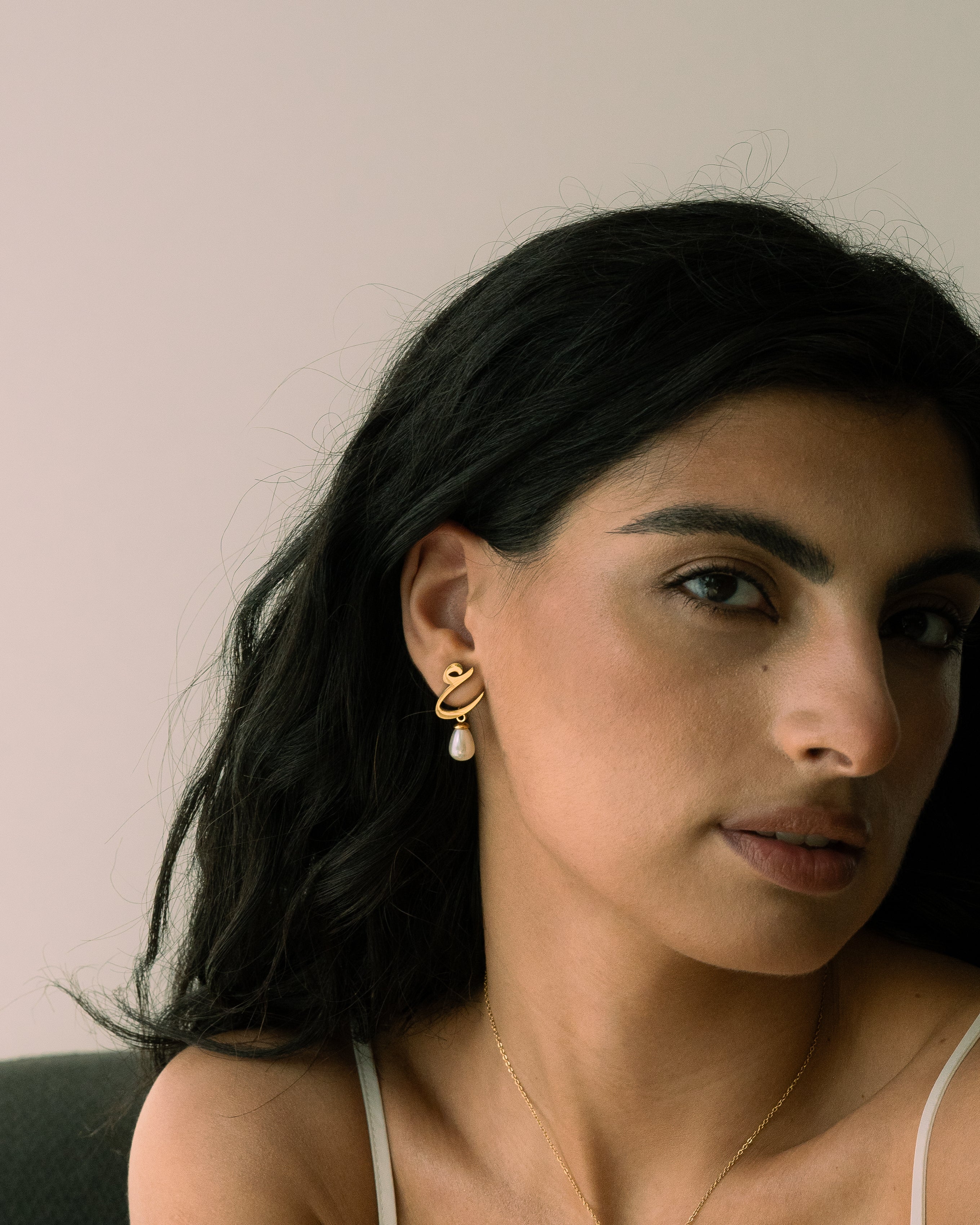 Calligraphed Initial Earrings ع